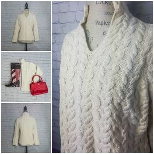 Liz Claiborne Cream Cable Knit V-Neck Sweater
